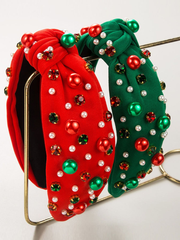 This Christmas Colored Beads Rhinestoned Headband whispers vintage secrets to those who notice