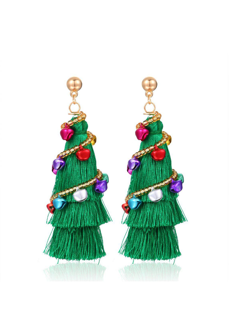 Christmas Colorful Tree Tassel Earrings - vintage fashion, retro style
