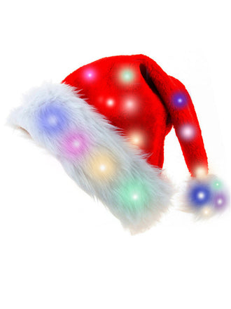 Christmas Fluffy Trim LED Santa Hat With Colorful Lights - vintage fashion, retro style