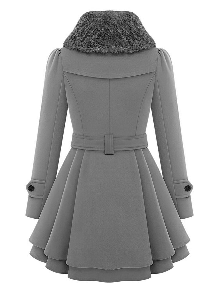 Christmas Fur Collar Waisted Woolen Coat, vintage coat, retro outerwear - perfect for women who love vintage and retro fashion