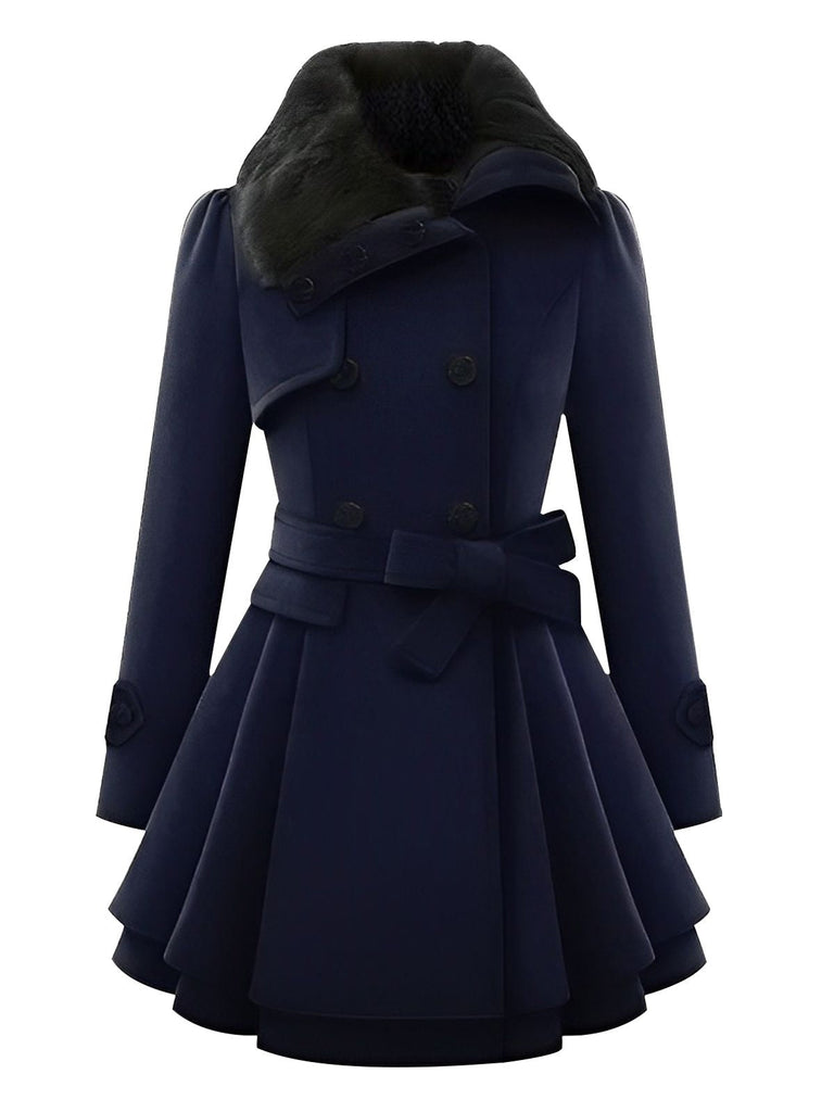 Christmas Fur Collar Waisted Woolen Coat, vintage coat, retro outerwear - perfect for women who love vintage and retro fashion