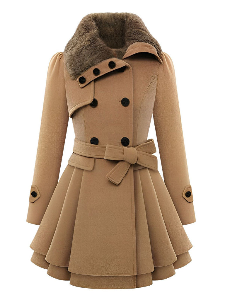 Christmas Fur Collar Waisted Woolen Coat, vintage coat, retro outerwear - perfect for women who love vintage and retro fashion