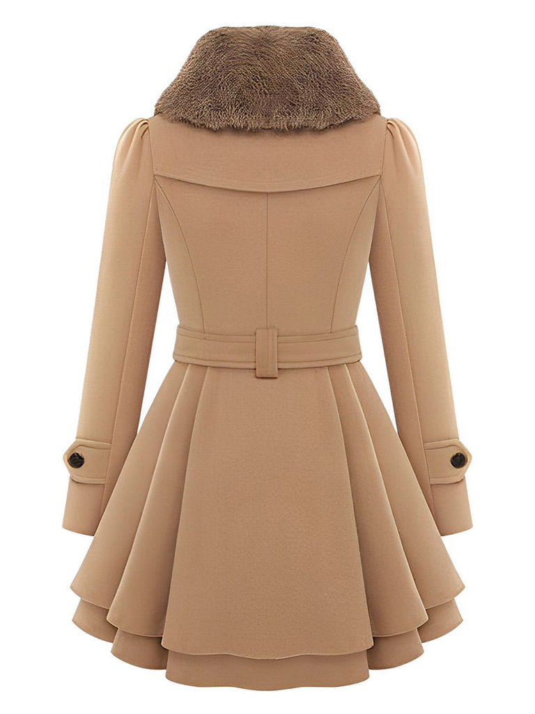 Christmas Fur Collar Waisted Woolen Coat, vintage coat, retro outerwear - perfect for women who love vintage and retro fashion
