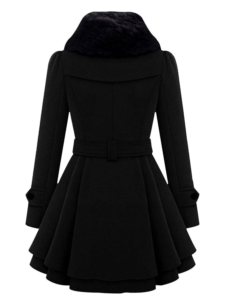 Christmas Fur Collar Waisted Woolen Coat, vintage coat, retro outerwear - perfect for women who love vintage and retro fashion