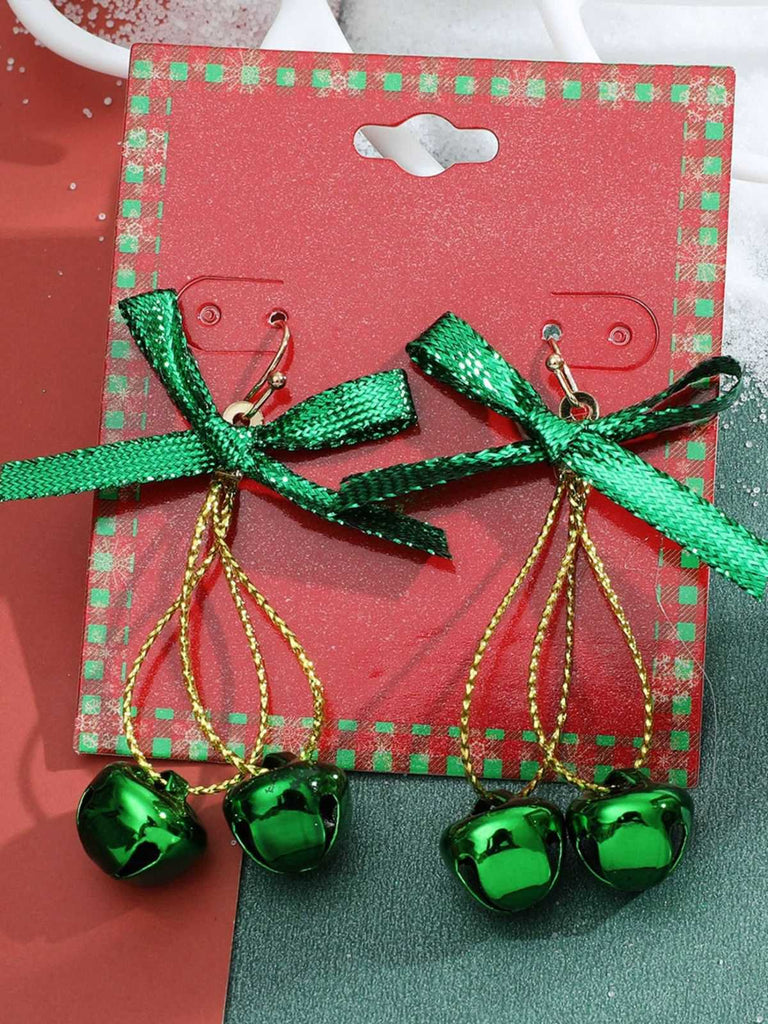 Christmas Glittery Bow Jingle Bell Earrings - vintage fashion, retro style