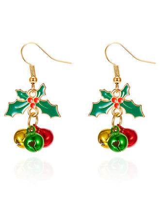 Christmas Holly Leaf Jingle Bell Drop Earrings - vintage fashion, retro style