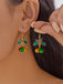 Christmas Holly Leaf Jingle Bell Drop Earrings - vintage fashion, retro style