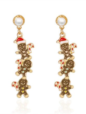Christmas Multi-Gingerbread Man Pearl Earrings - vintage fashion, retro style