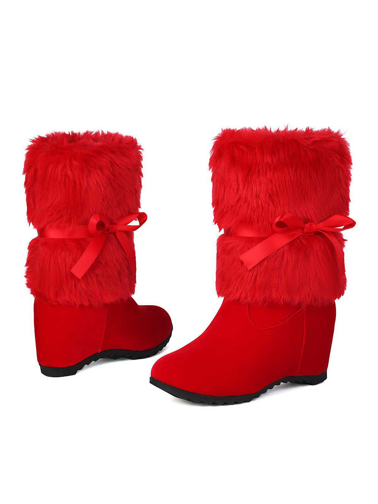 Christmas Patchwork Fur Bow Boots: timeless vintage elegance she makes her own