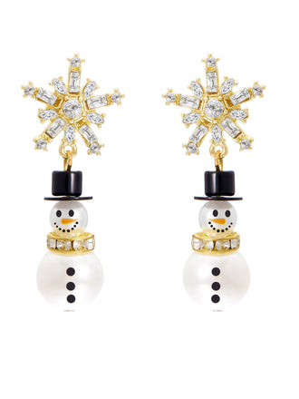 Christmas Rhinestone Snowflake Pearl Hat Snowman Stud Earrings - vintage fashion, retro style