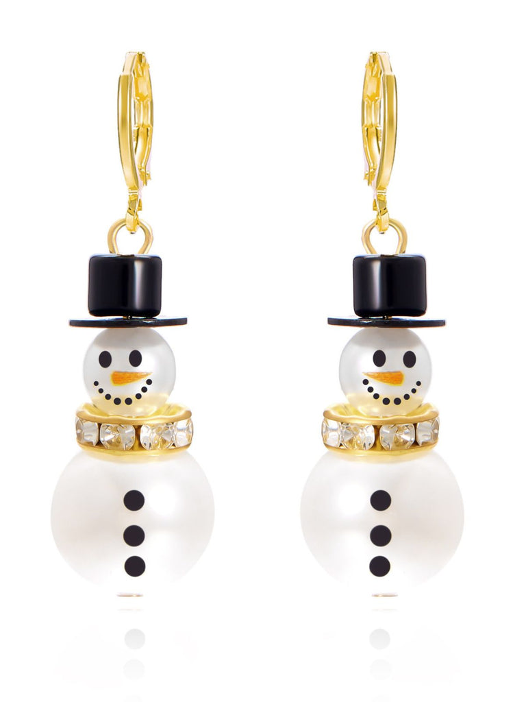 Christmas Rhinestone Snowflake Pearl Hat Snowman Stud Earrings - vintage fashion, retro style