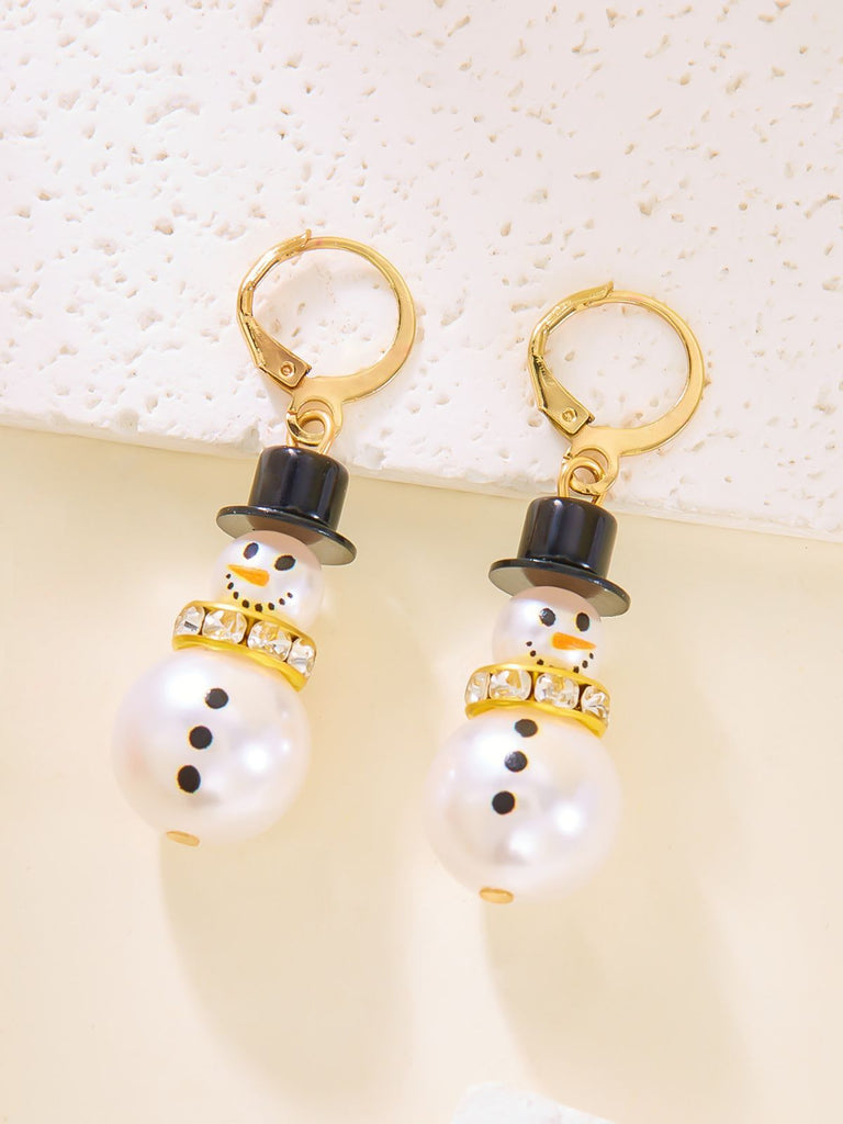 Christmas Rhinestone Snowflake Pearl Hat Snowman Stud Earrings - vintage fashion, retro style