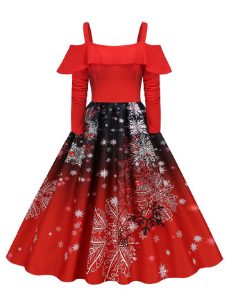 Christmas Suspender Ruffle Long Sleeve Dress: timeless style reimagined