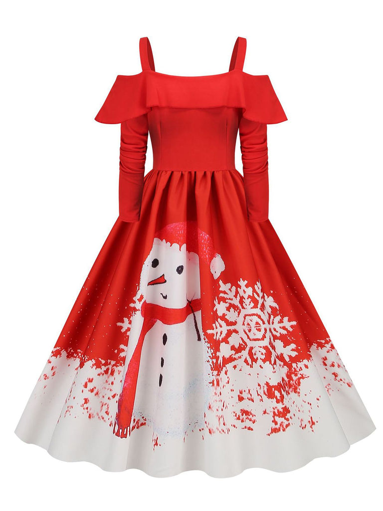 Christmas Suspender Ruffle Long Sleeve Dress — vintage elegance for the modern woman
