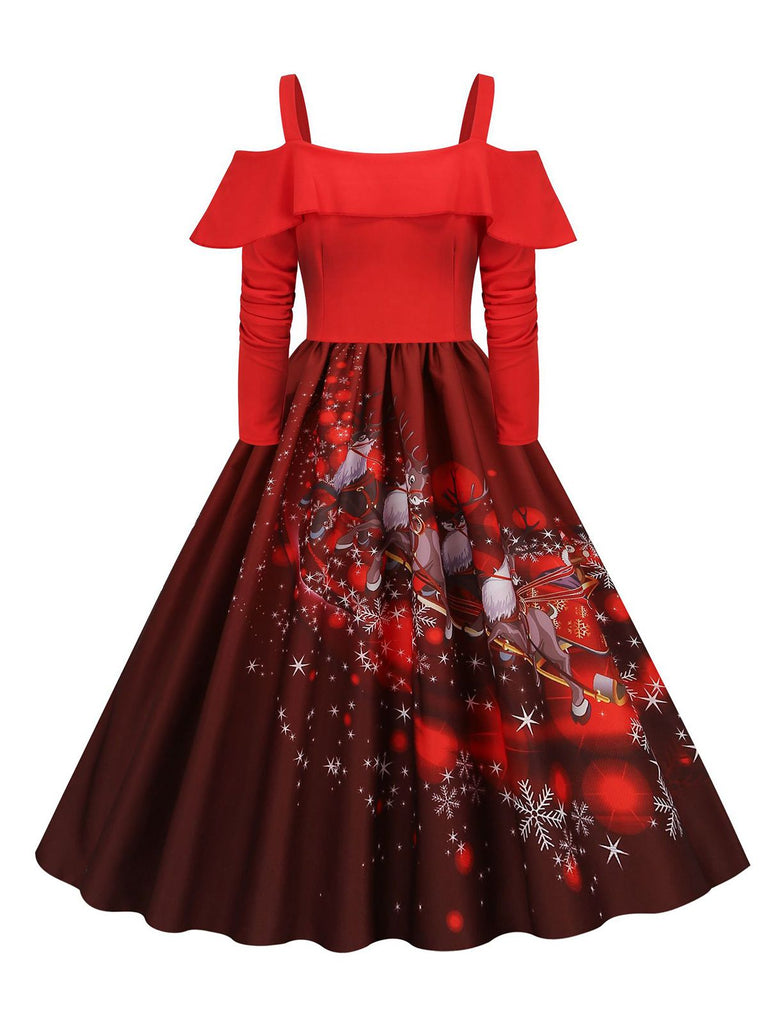 Christmas Suspender Ruffle Long Sleeve Dress — vintage elegance for the modern woman