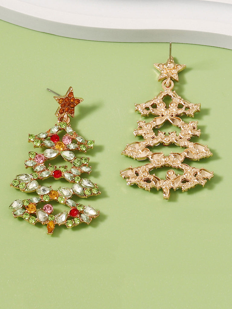 Christmas Tree Alloy Inlaid Diamond Earrings — vintage elegance for the modern woman