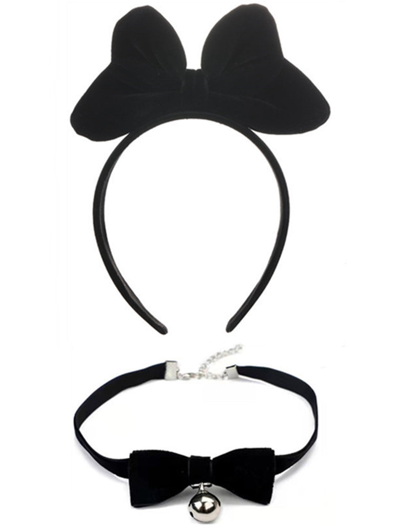 Christmas Velvet Bowknot Hairband With Choker Necklace - vintage fashion, retro style