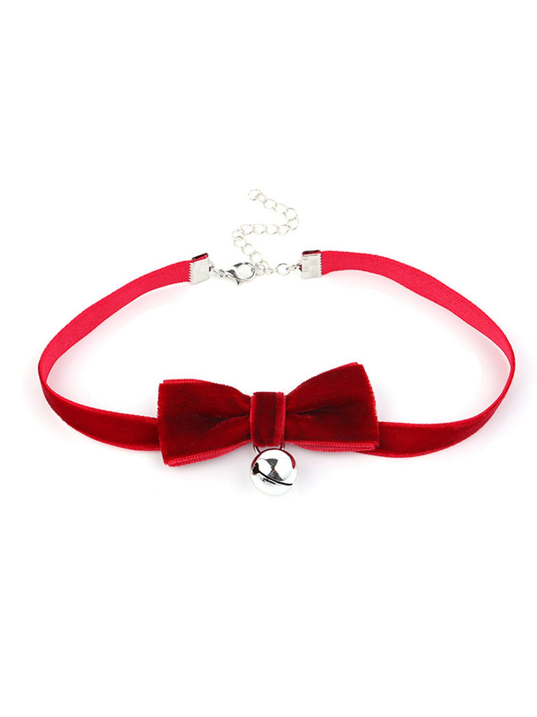 Christmas Velvet Bowknot Hairband With Choker Necklace - vintage fashion, retro style