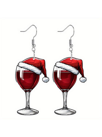 She adds this Christmas Wine Glass Dangle Earrings and suddenly it's vintage perfection
