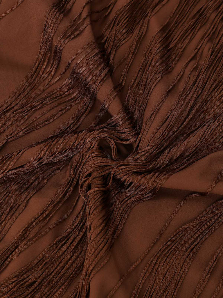 Coffee 1920s Solid Fringe Halter Sleeveless Dress - vintage dress, retro fashion, Gatsby party