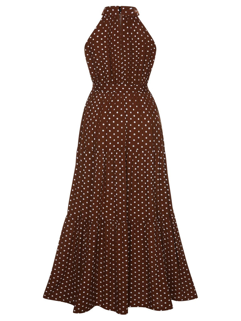 Coffee 1940s Crew Halter Polka Dot Dress, vintage dress, retro fashion - perfect for women who love vintage and retro fashion
