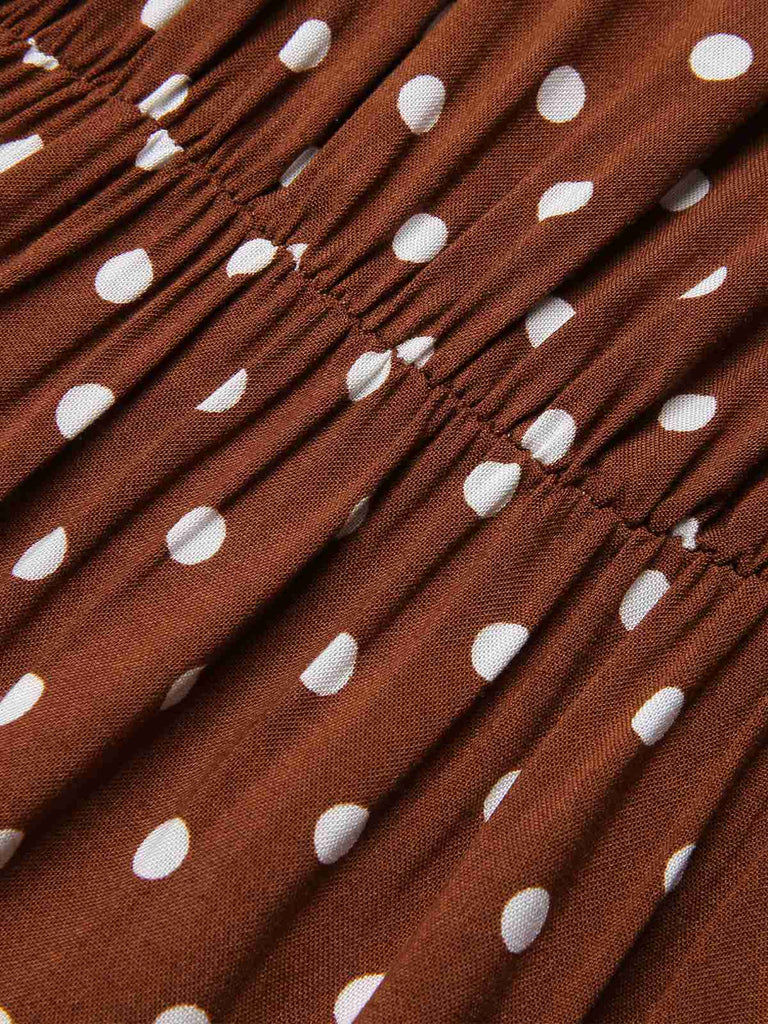 Coffee 1940s Crew Halter Polka Dot Dress, vintage dress, retro fashion - perfect for women who love vintage and retro fashion