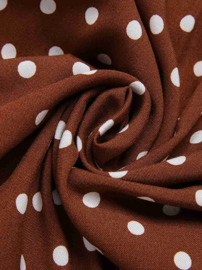 Coffee 1940s Crew Halter Polka Dot Dress, vintage dress, retro fashion - perfect for women who love vintage and retro fashion