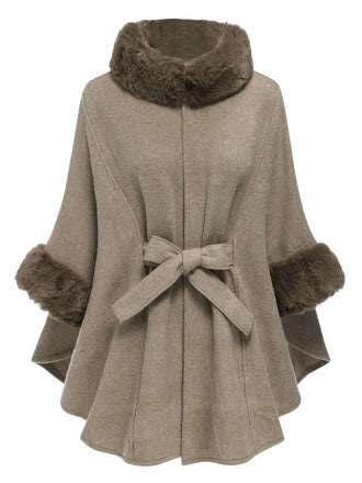 Coffee 1940s Faux Fur Collar Batwing Coat - vintage fashion, retro style
