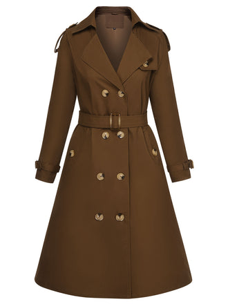 Coffee 1950s Buttoned Lapel Trench Coat, vintage coat, retro outerwear - perfect for women who love vintage and retro fashion