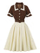 Coffee & Beige 1950s Contrast Lapel Belted Dress - vintage dress, retro fashion, rockabilly