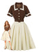 Coffee & Beige 1950s Contrast Lapel Belted Dress - vintage dress, retro fashion, rockabilly