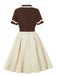Coffee & Beige 1950s Contrast Lapel Belted Dress - vintage dress, retro fashion, rockabilly