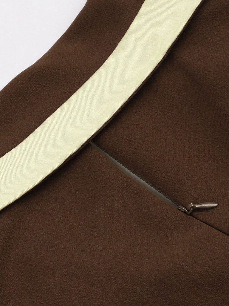 Coffee & Beige 1950s Contrast Lapel Belted Dress - vintage dress, retro fashion, rockabilly