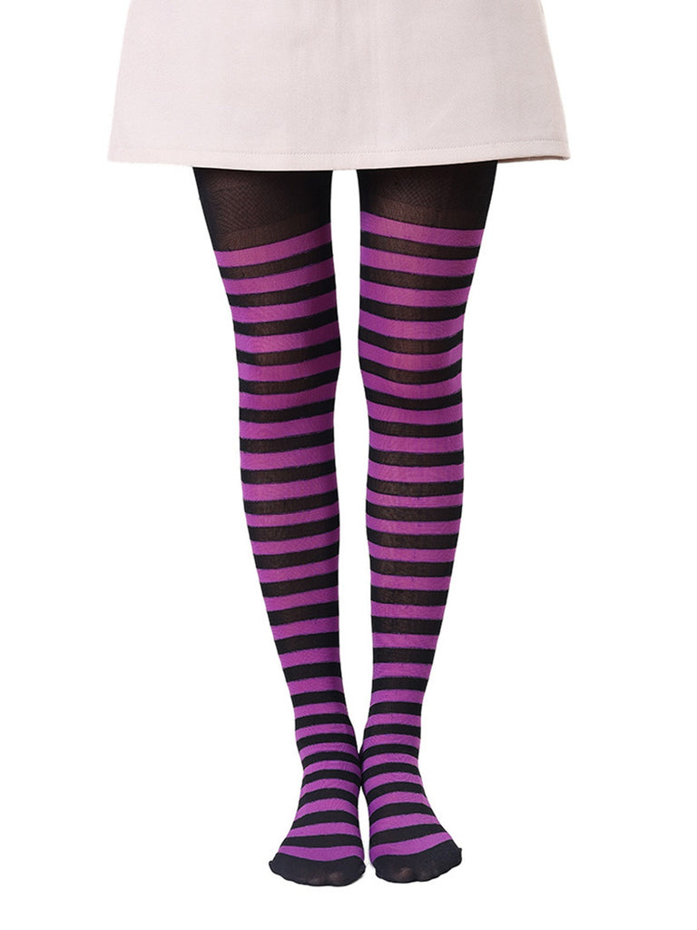 Color-Contrasted Stripe Tights Pantyhose - vintage fashion, retro style