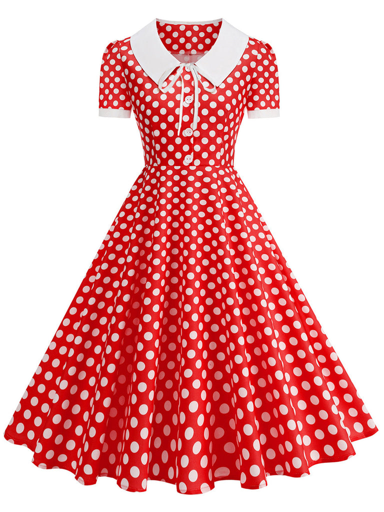 Colorblock 1950s Print Polka Dot Swing Midi Dress, vintage dress, retro fashion, rockabilly, pin-up fashion - perfect for women who love vintage and retro fashion