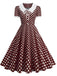 Colorblock 1950s Print Polka Dot Swing Midi Dress, vintage dress, retro fashion, rockabilly, pin-up fashion - perfect for women who love vintage and retro fashion