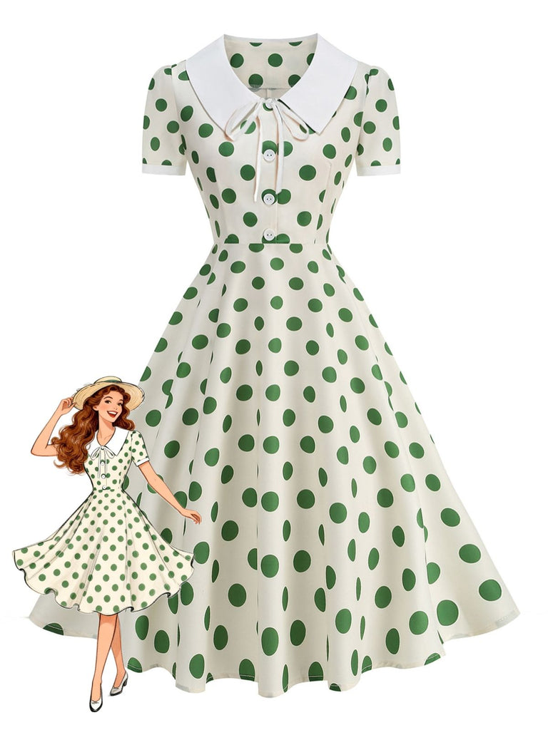 Colorblock 1950s Print Polka Dot Swing Midi Dress, vintage dress, retro fashion, rockabilly, pin-up fashion - perfect for women who love vintage and retro fashion