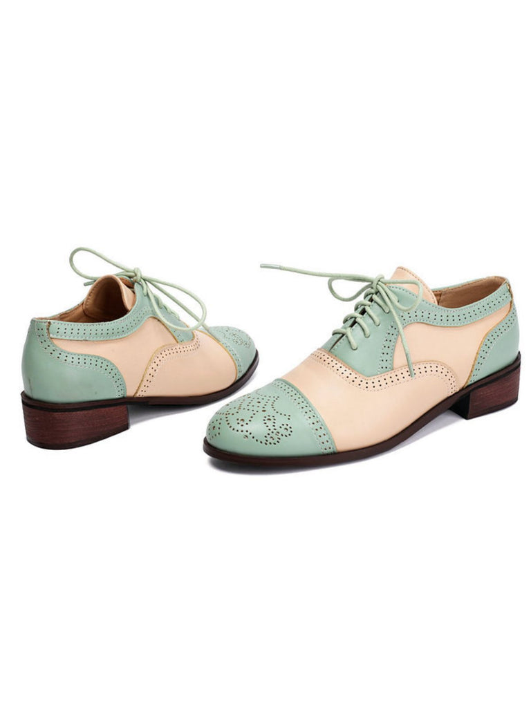 Colorblock Leather Round Toe Strappy Oxford Shoes — vintage style that transcends decades