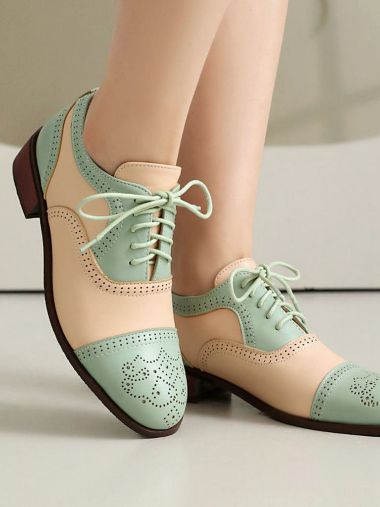 Colorblock Leather Round Toe Strappy Oxford Shoes — vintage vintage charm for her modern wardrobe
