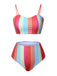 [Plus Size] Colorful 1950s Vertical Stripe Swimsuit, vintage swimsuit, pin-up swimwear - perfect for women who love vintage and retro fashion