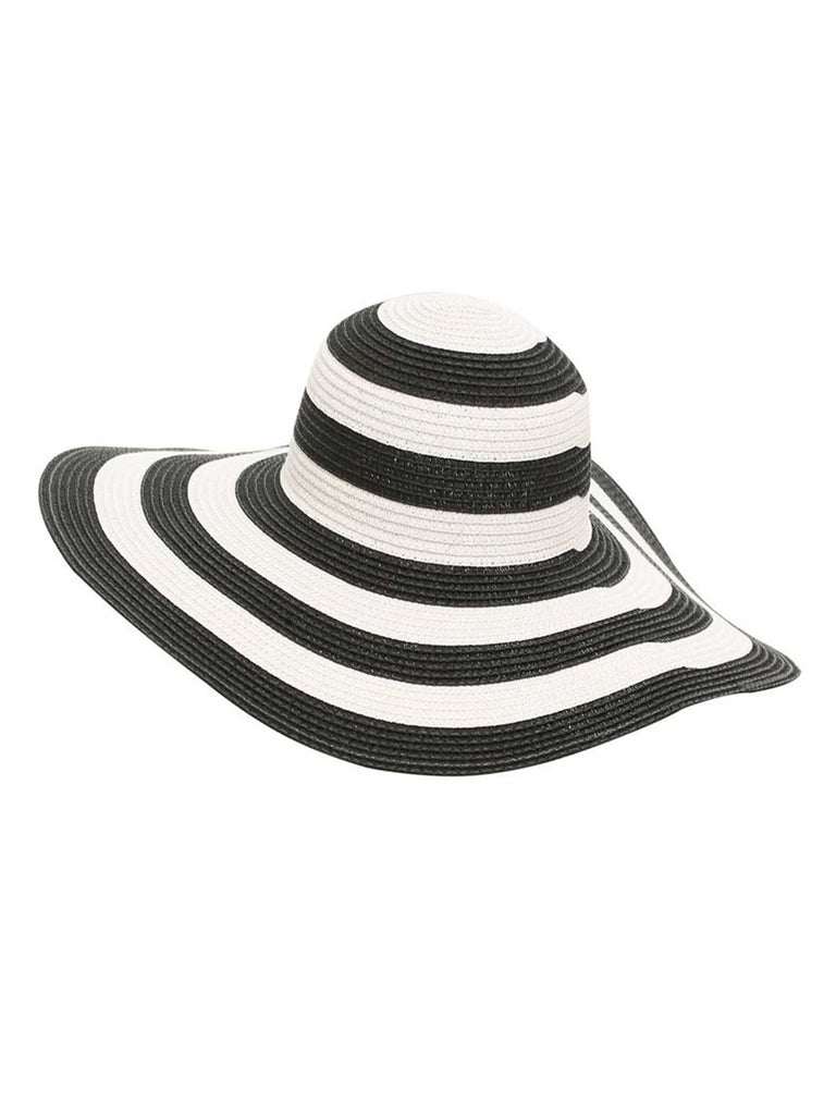 Contrast Stripes Wide Brim Sun Hat - vintage fashion, retro style