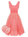 Coral Pink 1950s V-Neck Sequin Dress, vintage dress, retro fashion, rockabilly, pin-up fashion - perfect for women who love vintage and retro fashion