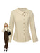 Cream 1930s Cotton Buttons Solid Blouse - vintage fashion, retro style