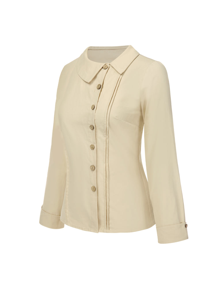 Cream 1930s Cotton Buttons Solid Blouse - vintage fashion, retro style