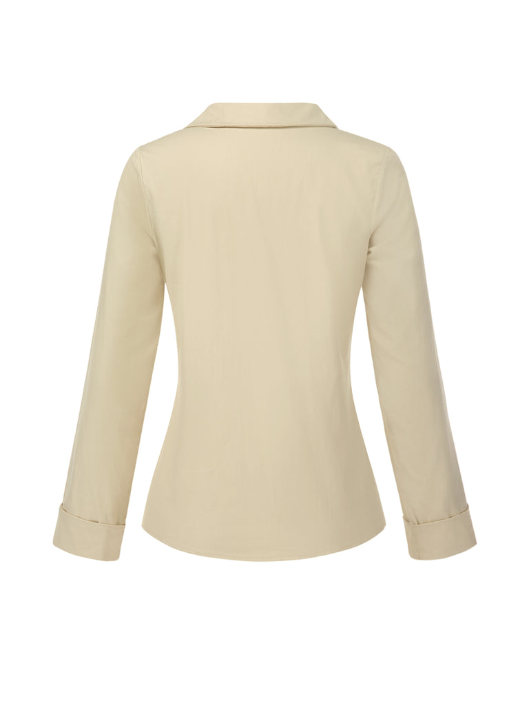 Cream 1930s Cotton Buttons Solid Blouse - vintage fashion, retro style