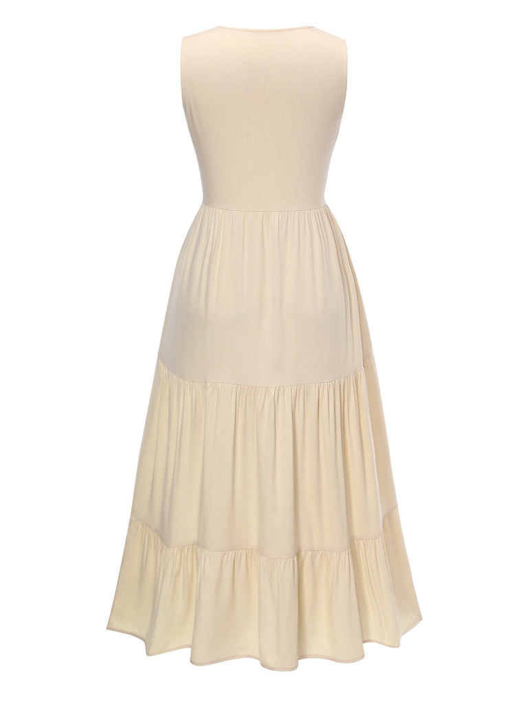 Cream 1940s Button Sleeveless Tiered Dress, vintage dress, retro fashion - perfect for women who love vintage and retro fashion