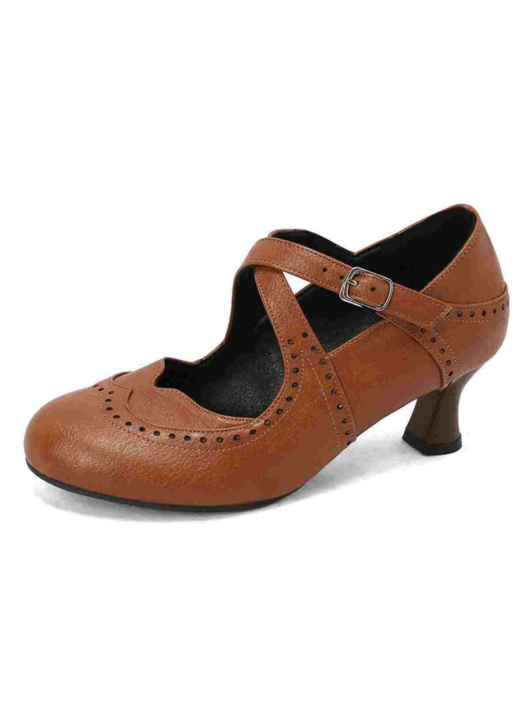 Cross-Strap Perforated Mary Jane Heels - vintage shoes, retro heels