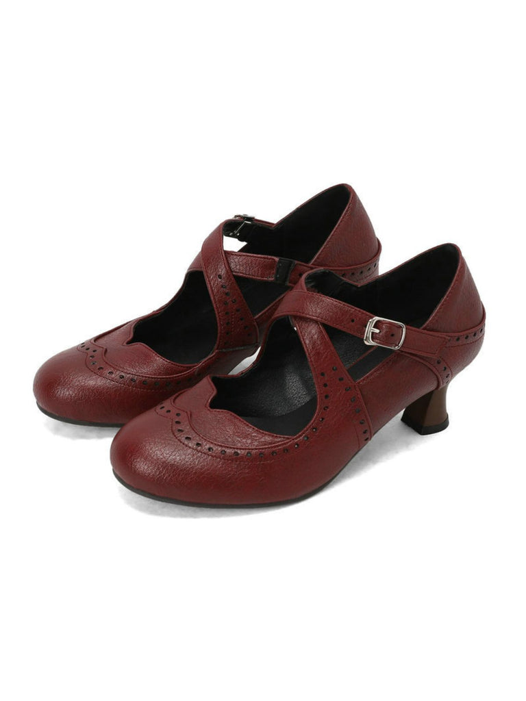 Cross-Strap Perforated Mary Jane Heels - vintage shoes, retro heels