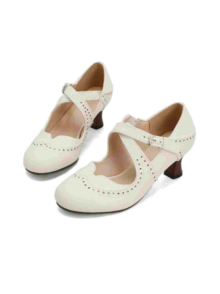 Cross-Strap Perforated Mary Jane Heels - vintage shoes, retro heels