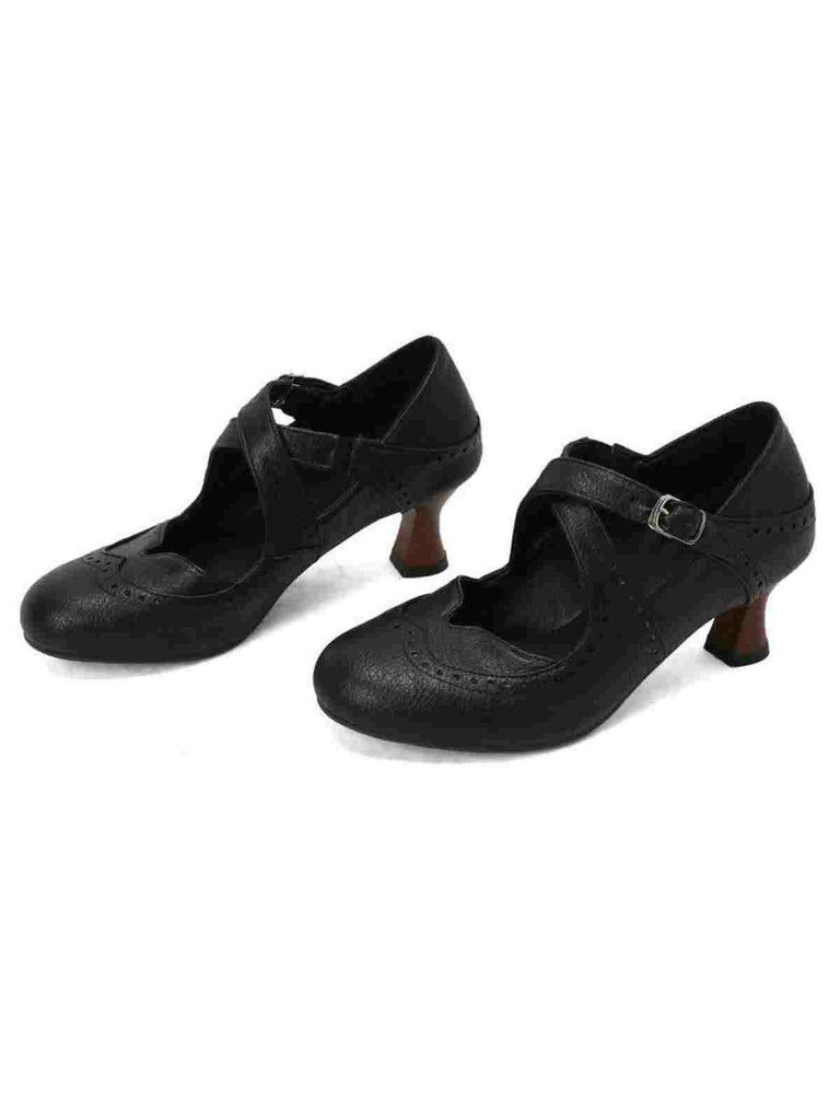 Cross-Strap Perforated Mary Jane Heels - vintage shoes, retro heels
